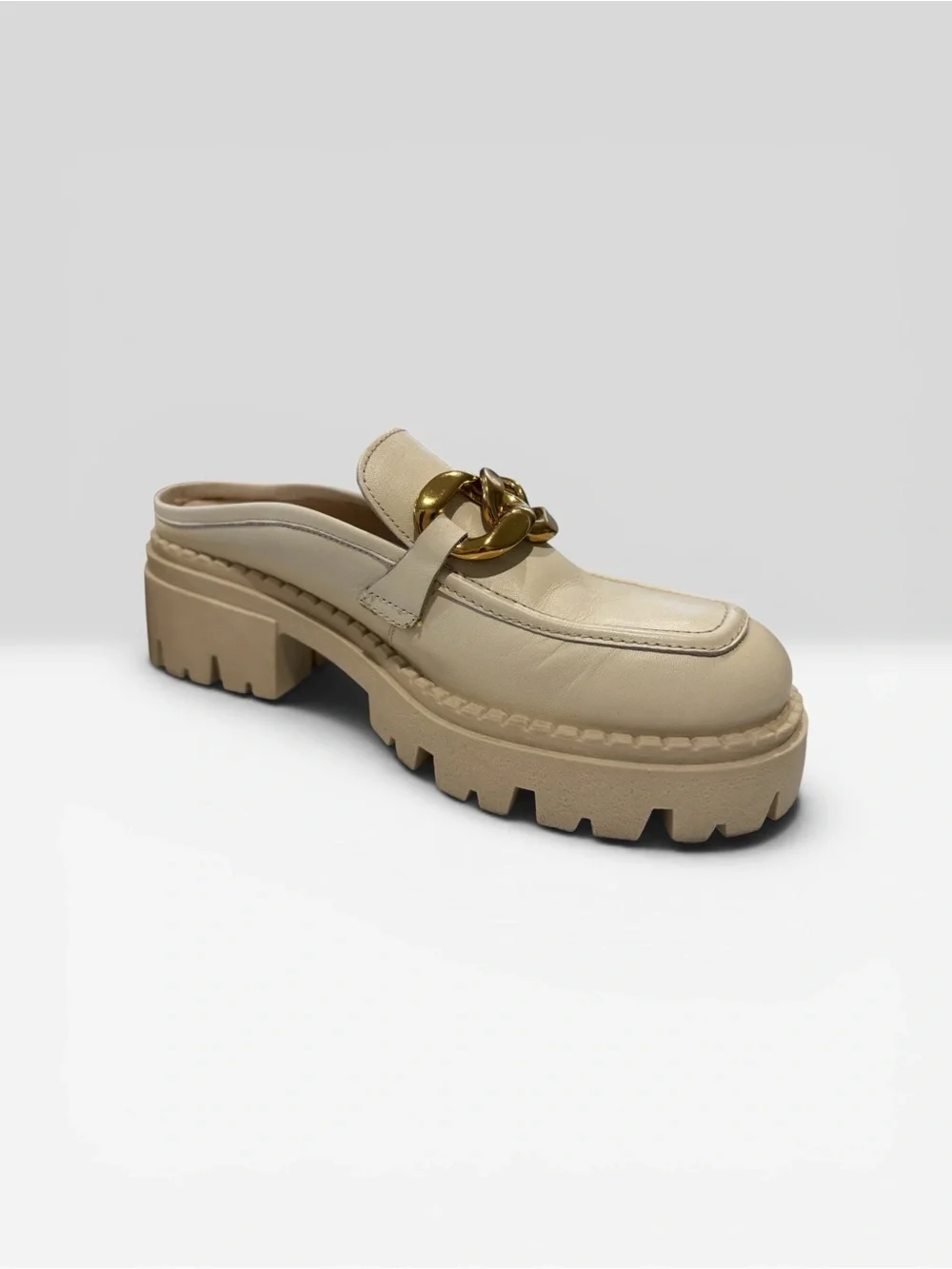 Free People Lyra Link Loafer Mules in Bone Women's Size 10.5 y2K